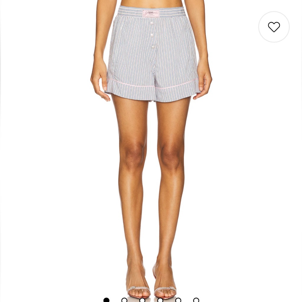 Ganni Yarn Dyed Stripe‎ Elasticated Shorts in Soft Chambray